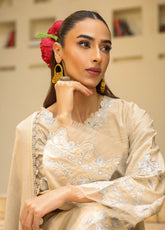 Sahar Winter Embroidered Khaddar 3 Piece Unstitched Suit S25W3PC D-01 OPAL WHITE